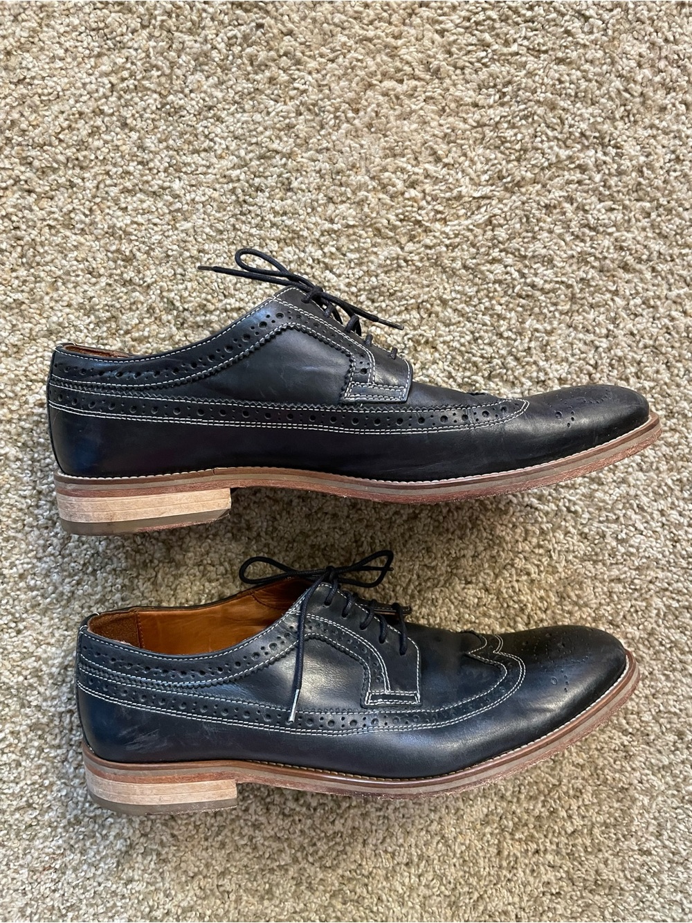 Johnston and Murphy Men's Black Wingtip Leather Dress Shoes brogues oxfords 9